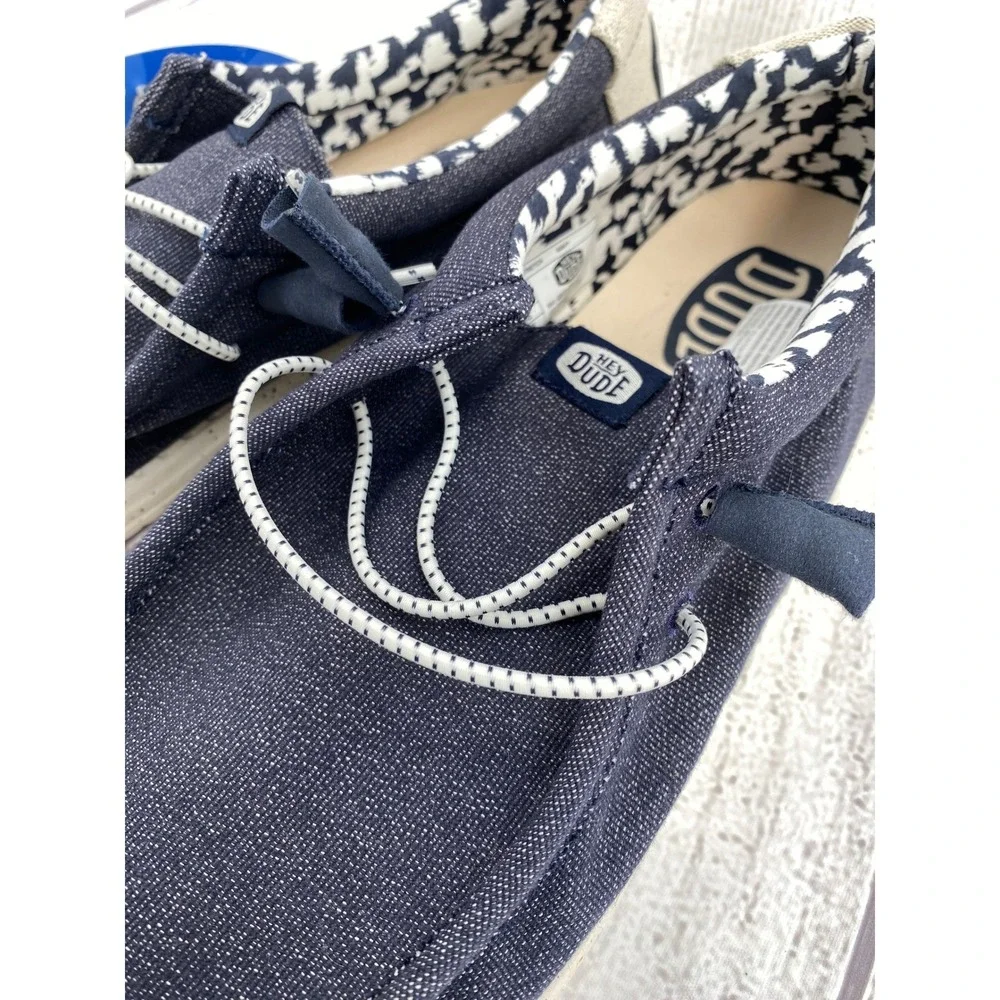 Hey Dude Wally Canvas Stretch Mens 15 Navy Loafers Slip On Shoes Lightweight